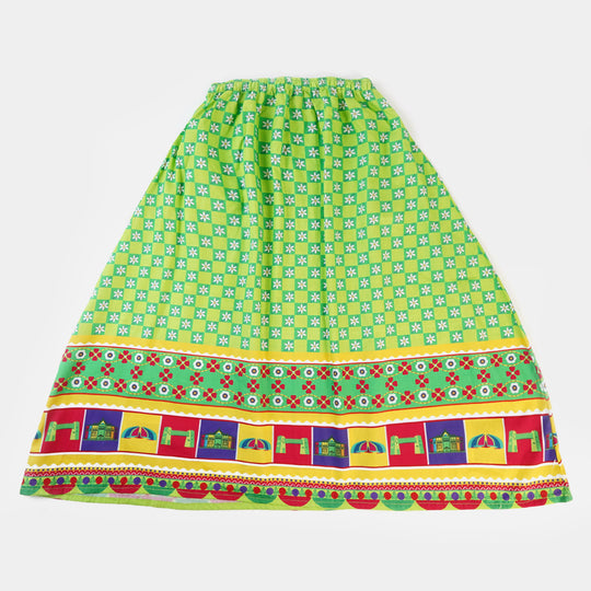 Girls Cotton independence Long Skirt National Flower - Green