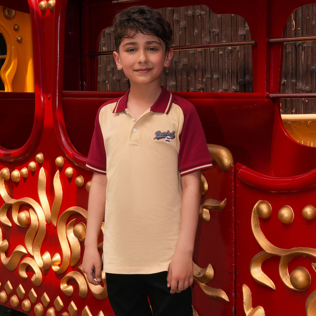 Boys Cotton PK Polo (Baseball) - Warm Sand