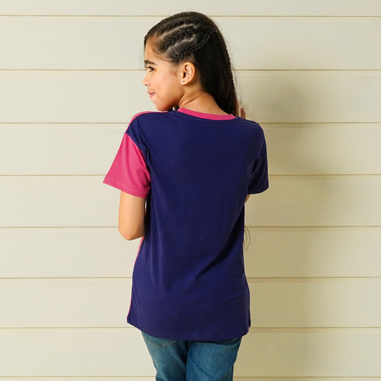 Girls Slub T-Shirt Character - Navy Blue And Pink