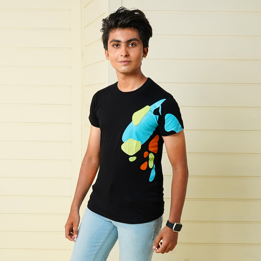 Teens Boys Cotton T-shirt Mosaic - BLACK