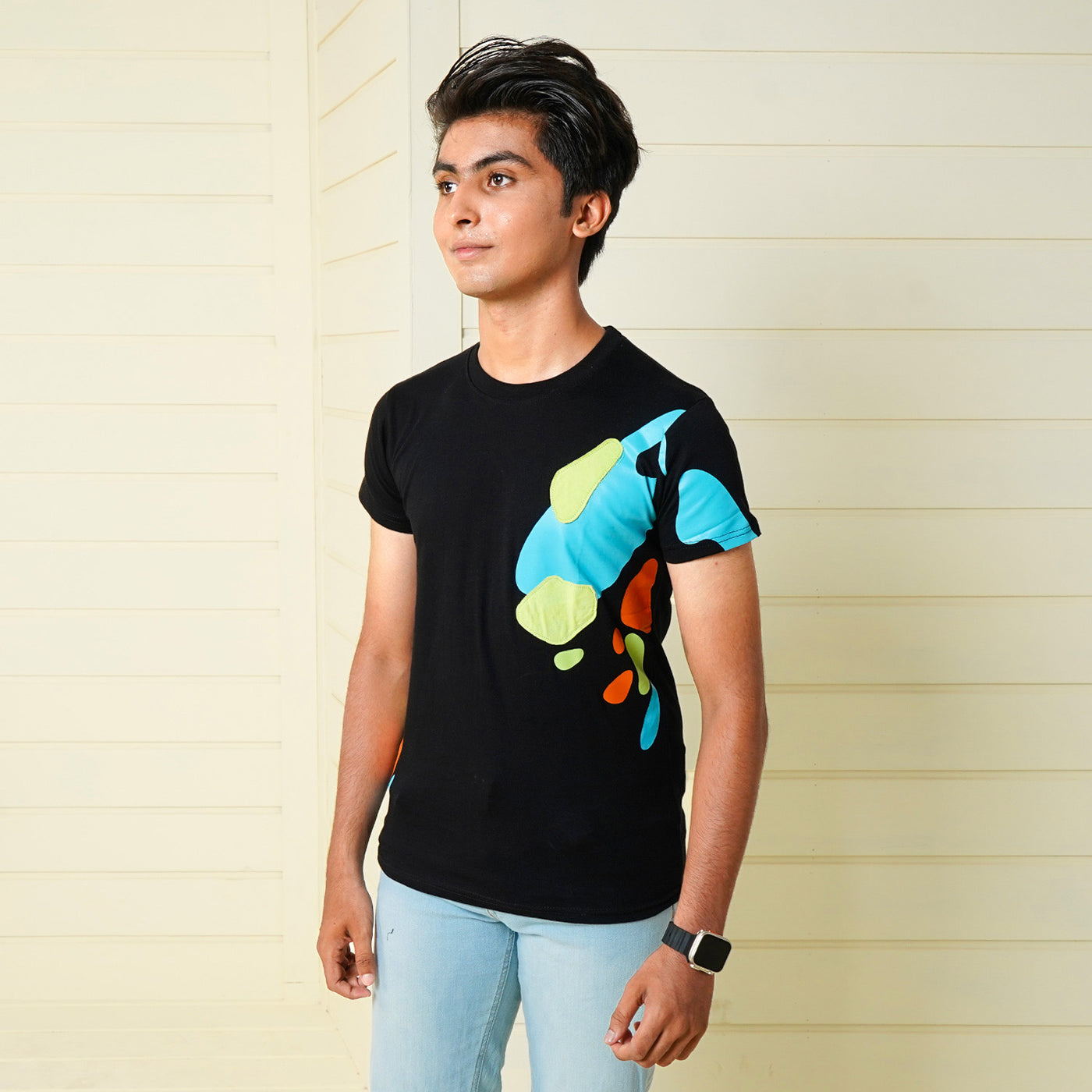 Teens Boys Cotton T-shirt Mosaic - BLACK