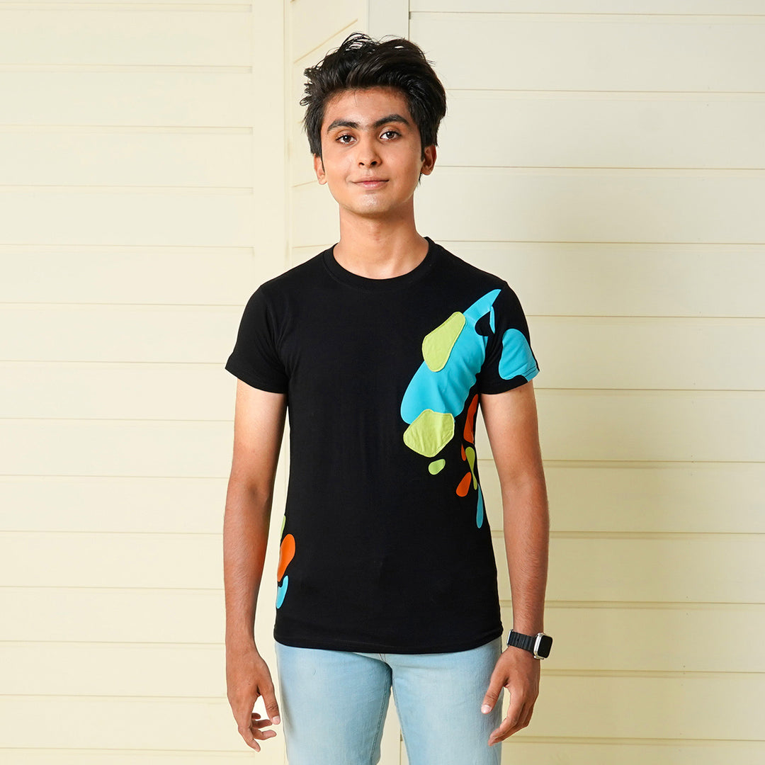 Teens Boys Cotton T-shirt Mosaic - BLACK