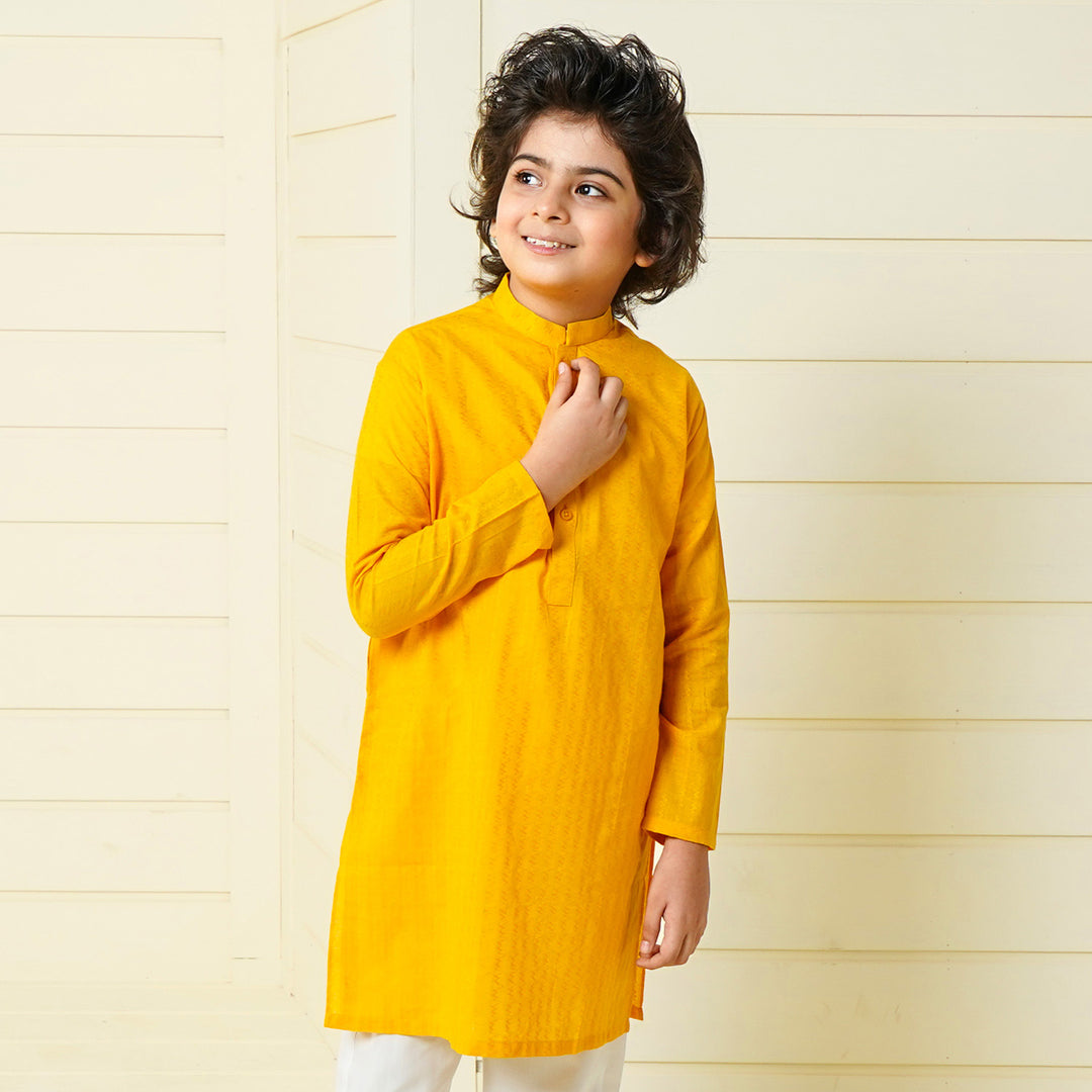 Boys Jacquard Basic Kurta - Citrus