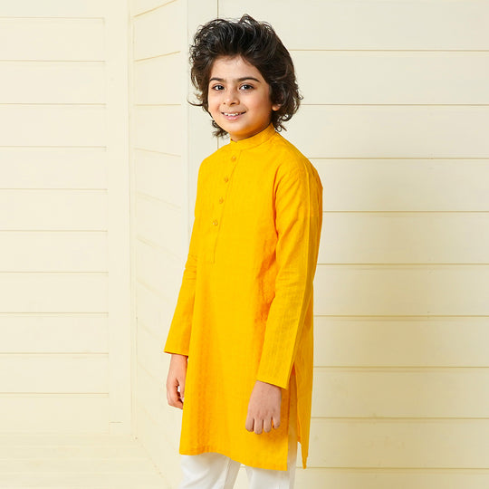 Boys Jacquard Basic Kurta - Citrus