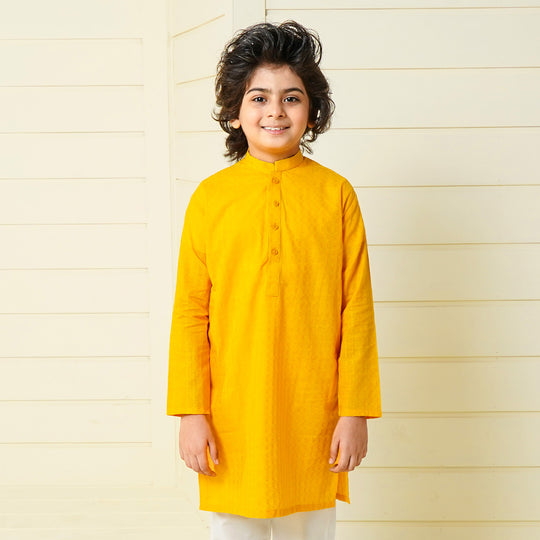 Boys Jacquard Basic Kurta - Citrus