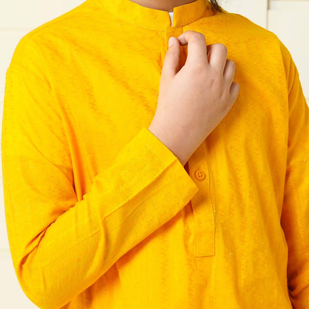 Boys Jacquard Basic Kurta - Citrus