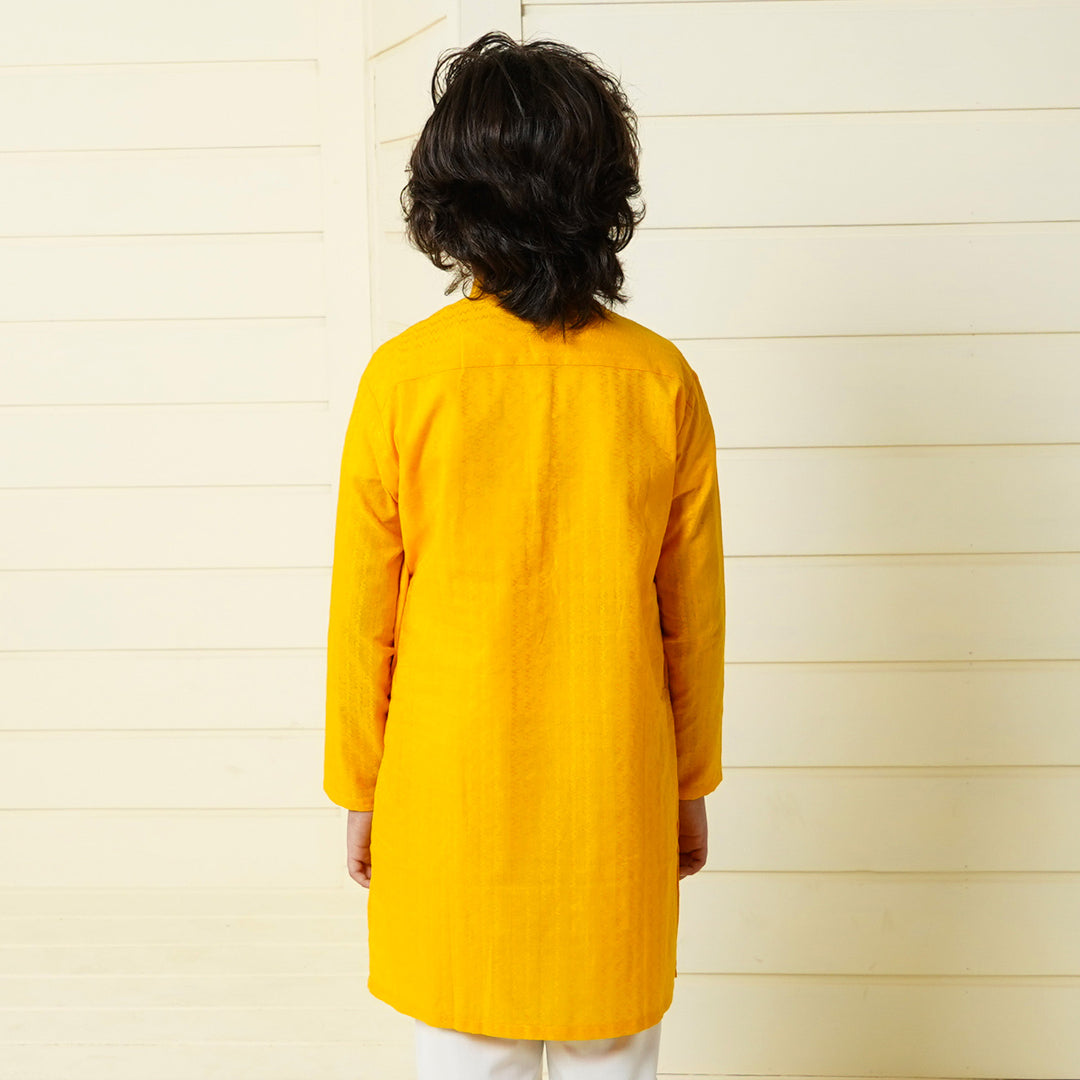 Boys Jacquard Basic Kurta - Citrus