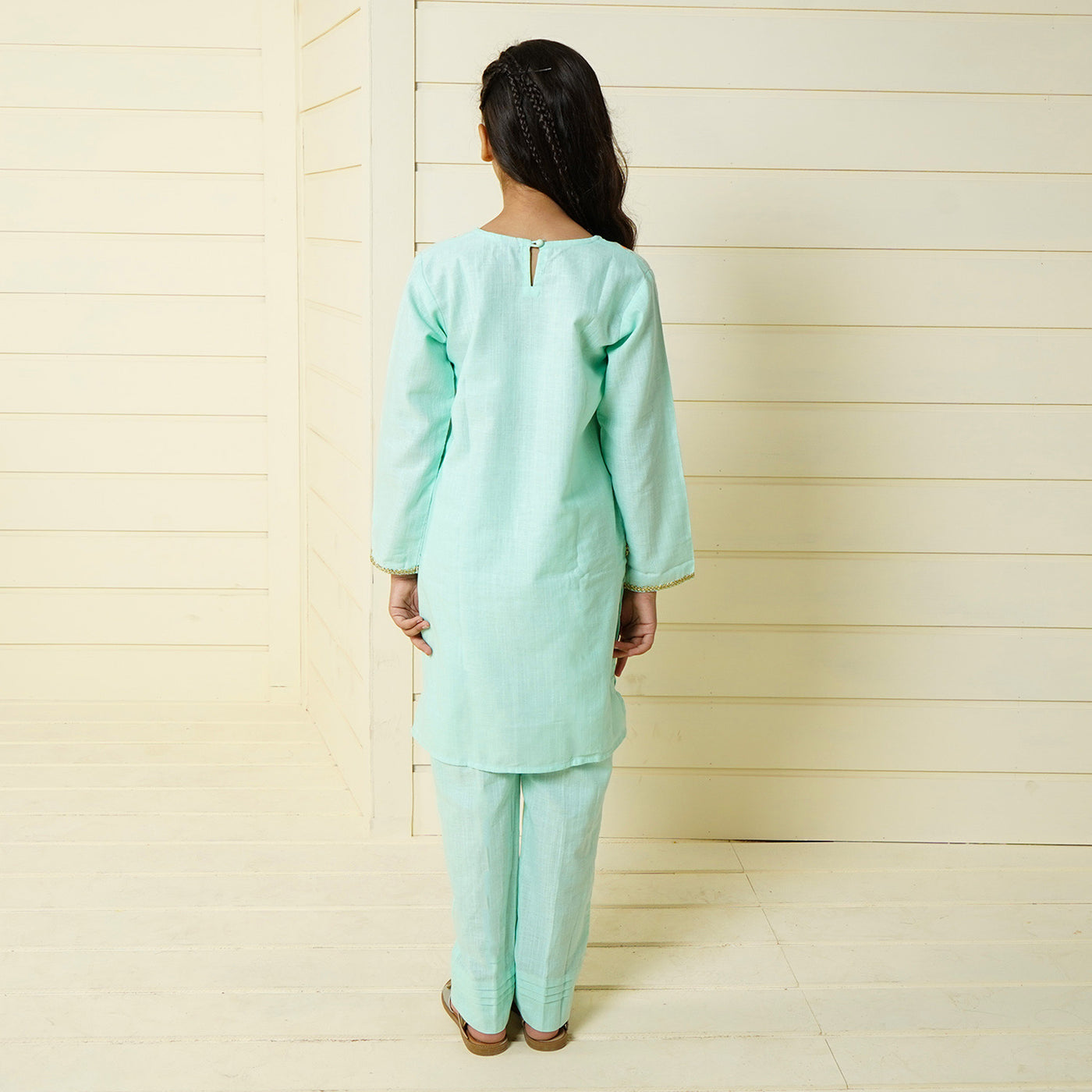 Girls Cotton 2PCs Suit Noor-e-Dill  - Mint Green