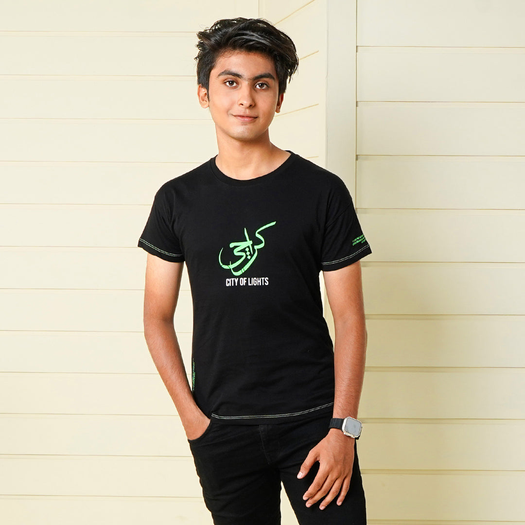 Teens Boys Cotton T-Shirt Karachi - BLACK