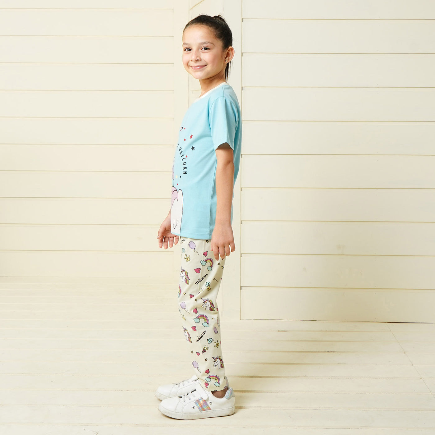 Girls Knitted Night Suit I Am - Sky Blue/Off White