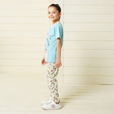 Girls Knitted Night Suit I Am - Sky Blue/Off White