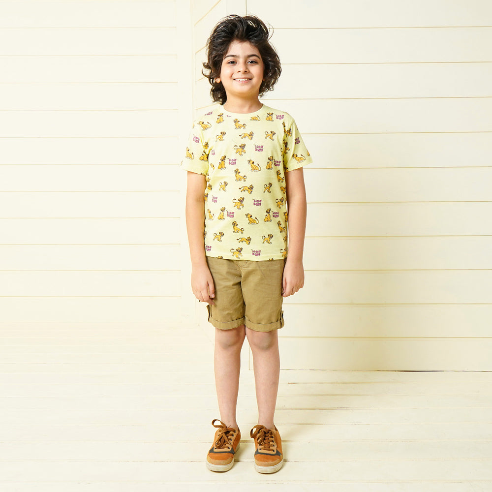 Boys Cotton T-Shirt Lion King - Beige