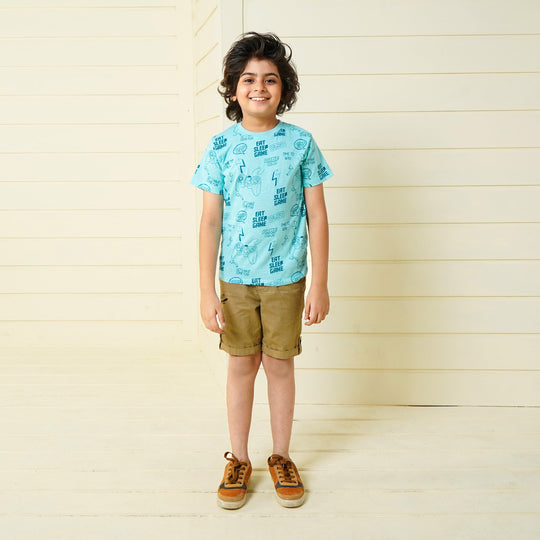 Boys Cotton T-Shirt Game On - Blue