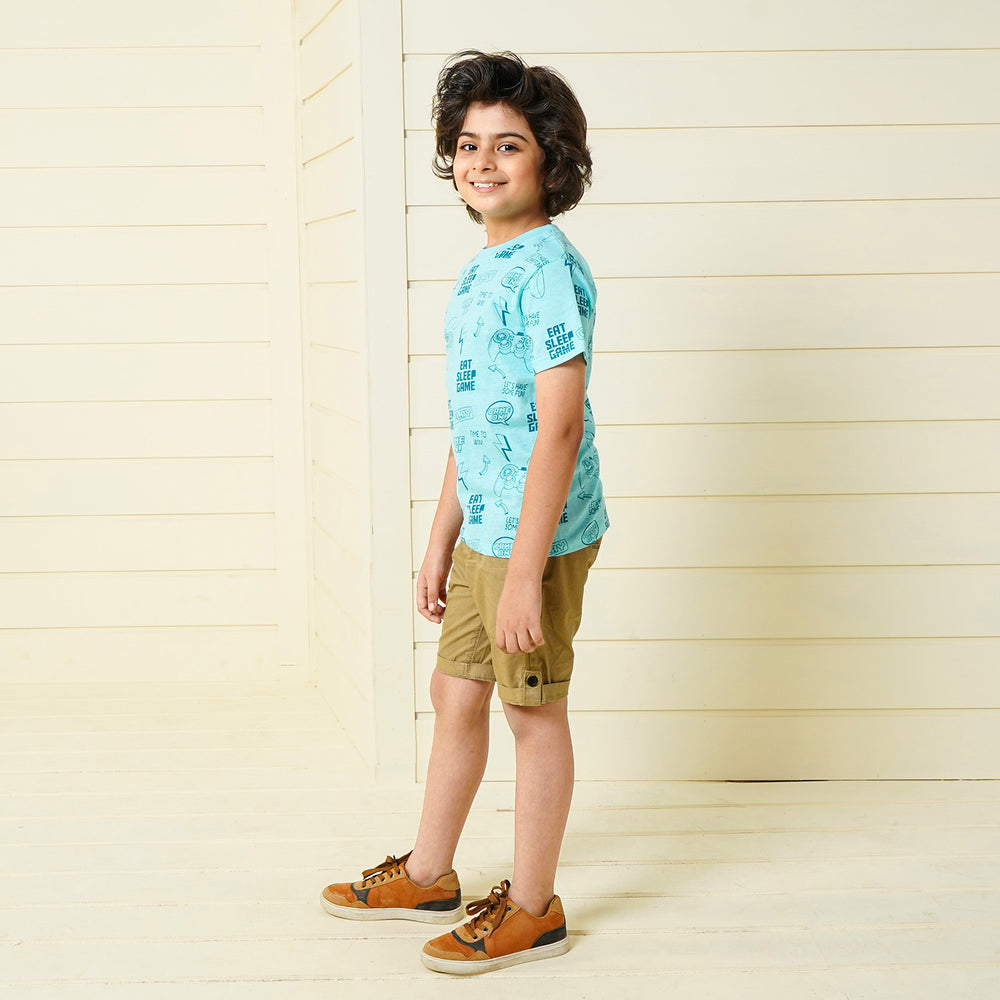 Boys Cotton T-Shirt Game On - Blue