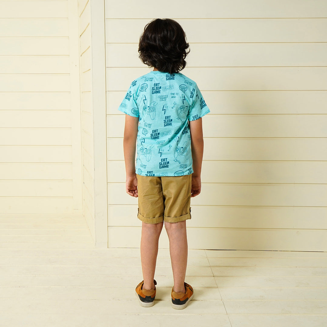 Boys Cotton T-Shirt Game On - Blue