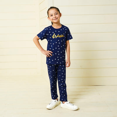 Girls Knitted Night Suit Dream - NAVY