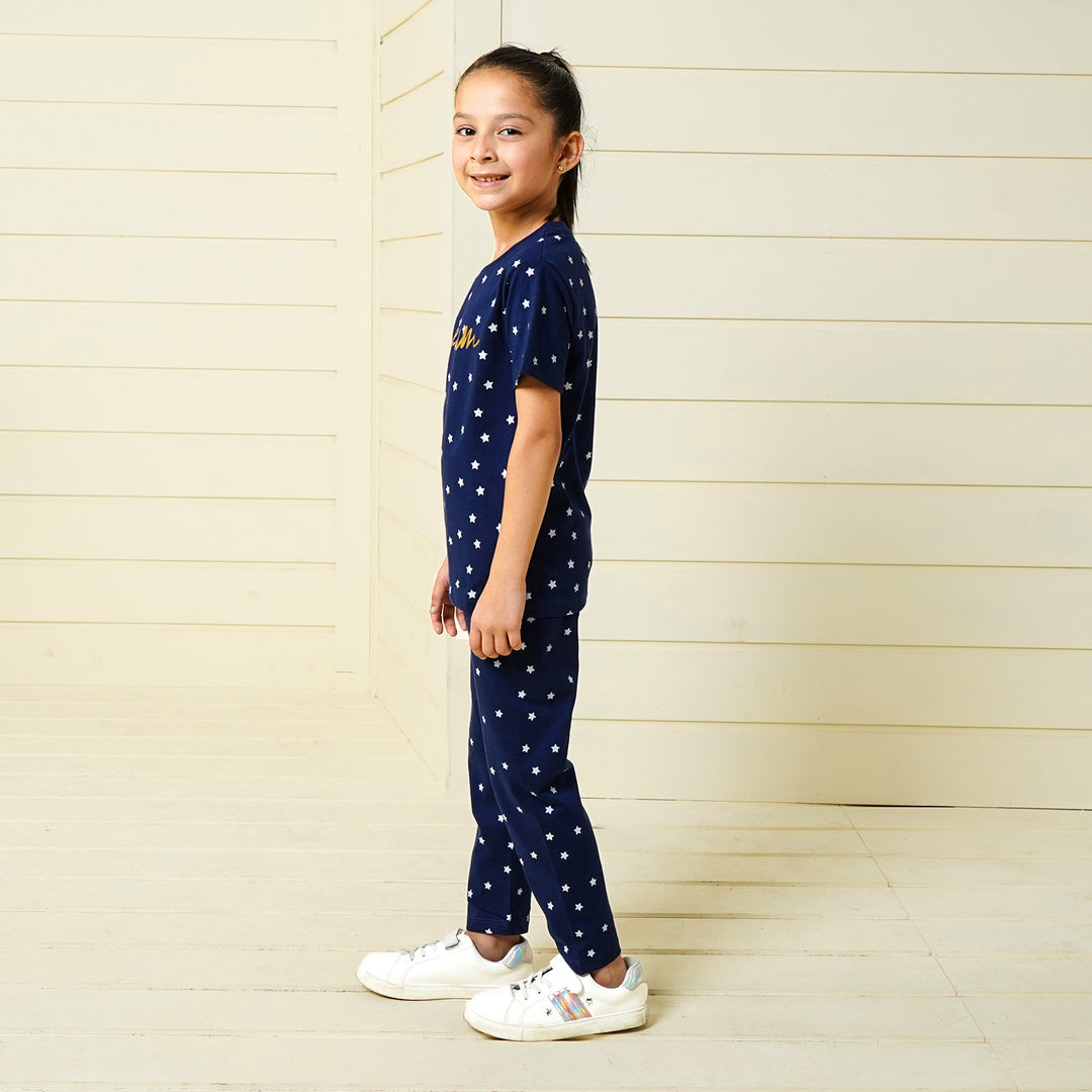 Girls Knitted Night Suit Dream - NAVY