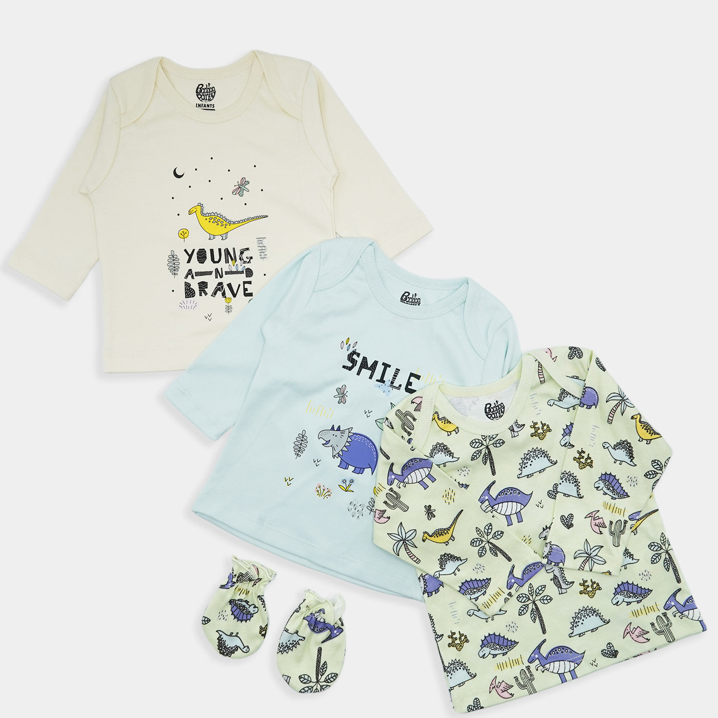 Infant Boys Cotton T-Shirts 3Pc Dino-Mix.