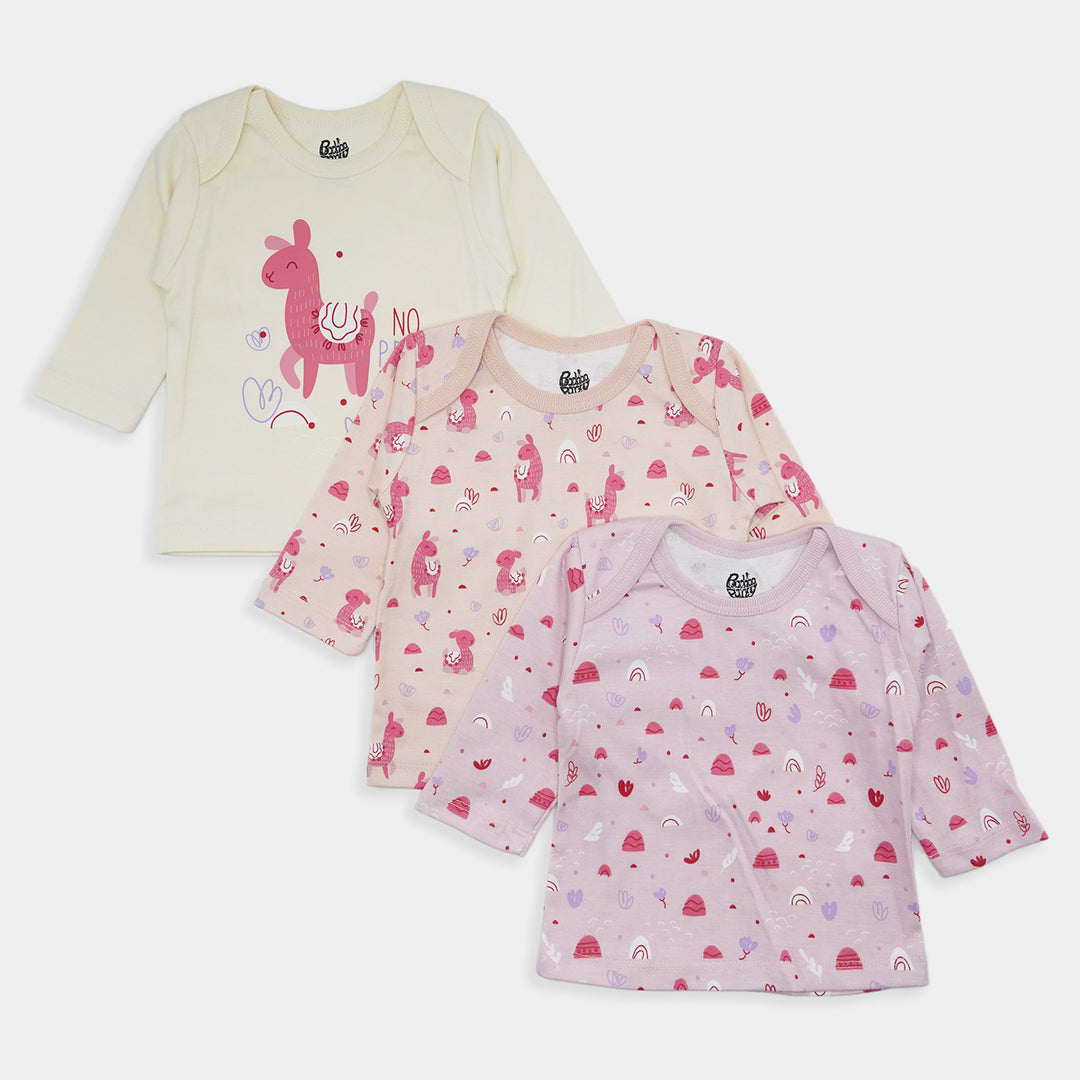 Infant Girls T Shirt 3Pc Llama-Mix