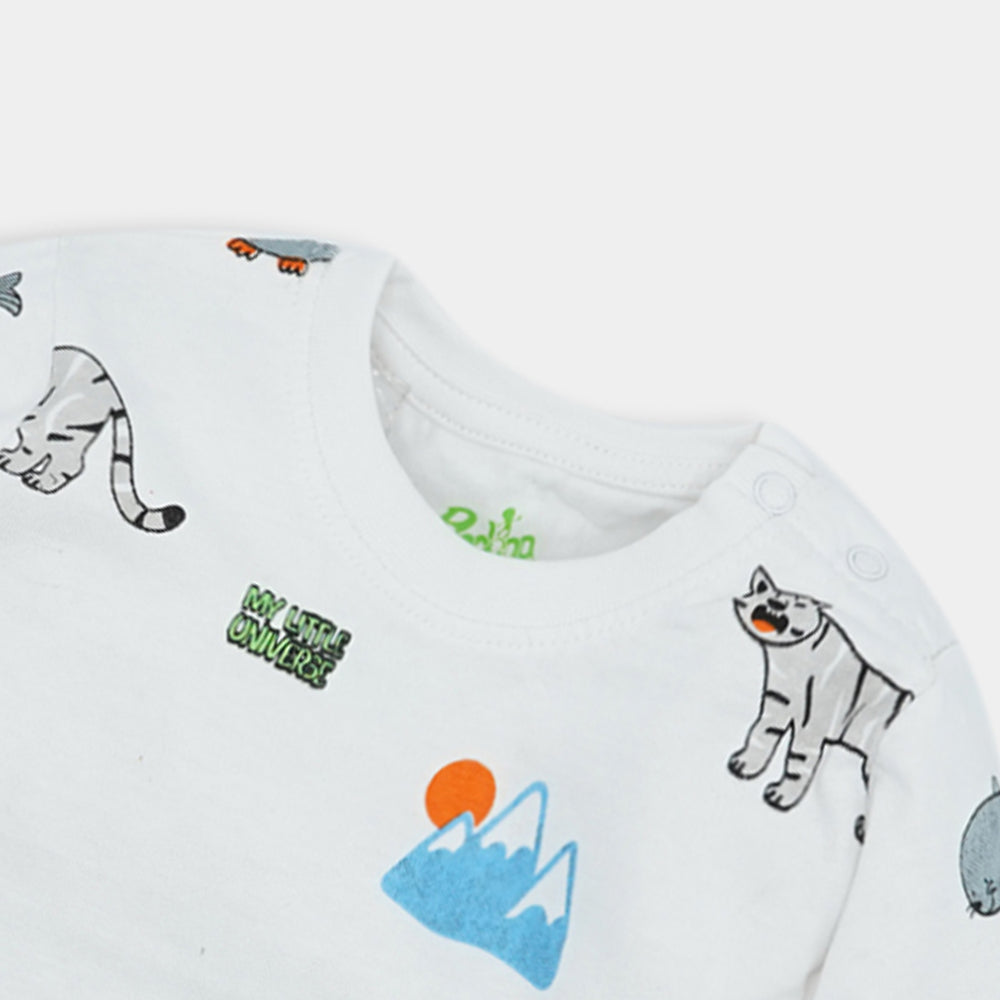 Infant Boys Round Neck T-Shirt Animals-White