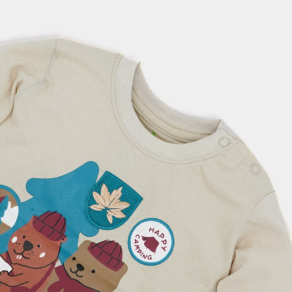 Infant Boys Round Neck T-Shirt Bear-B.Sand