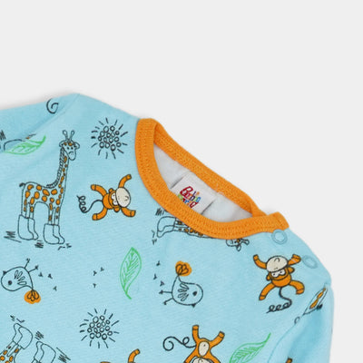 Infant Boys Knitted Romper Giraffe & Monkey-Aqua Blue