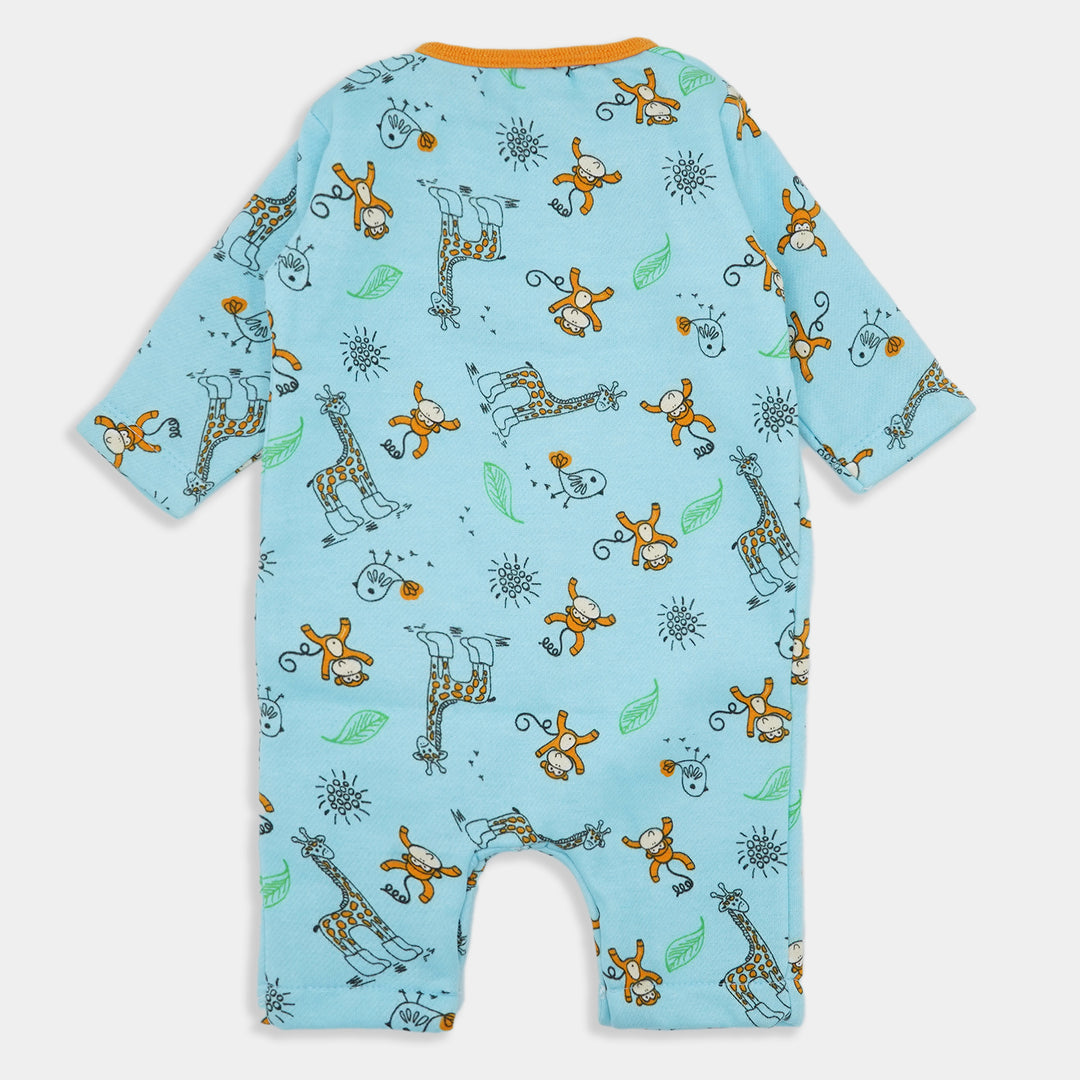 Infant Boys Knitted Romper Giraffe & Monkey-Aqua Blue