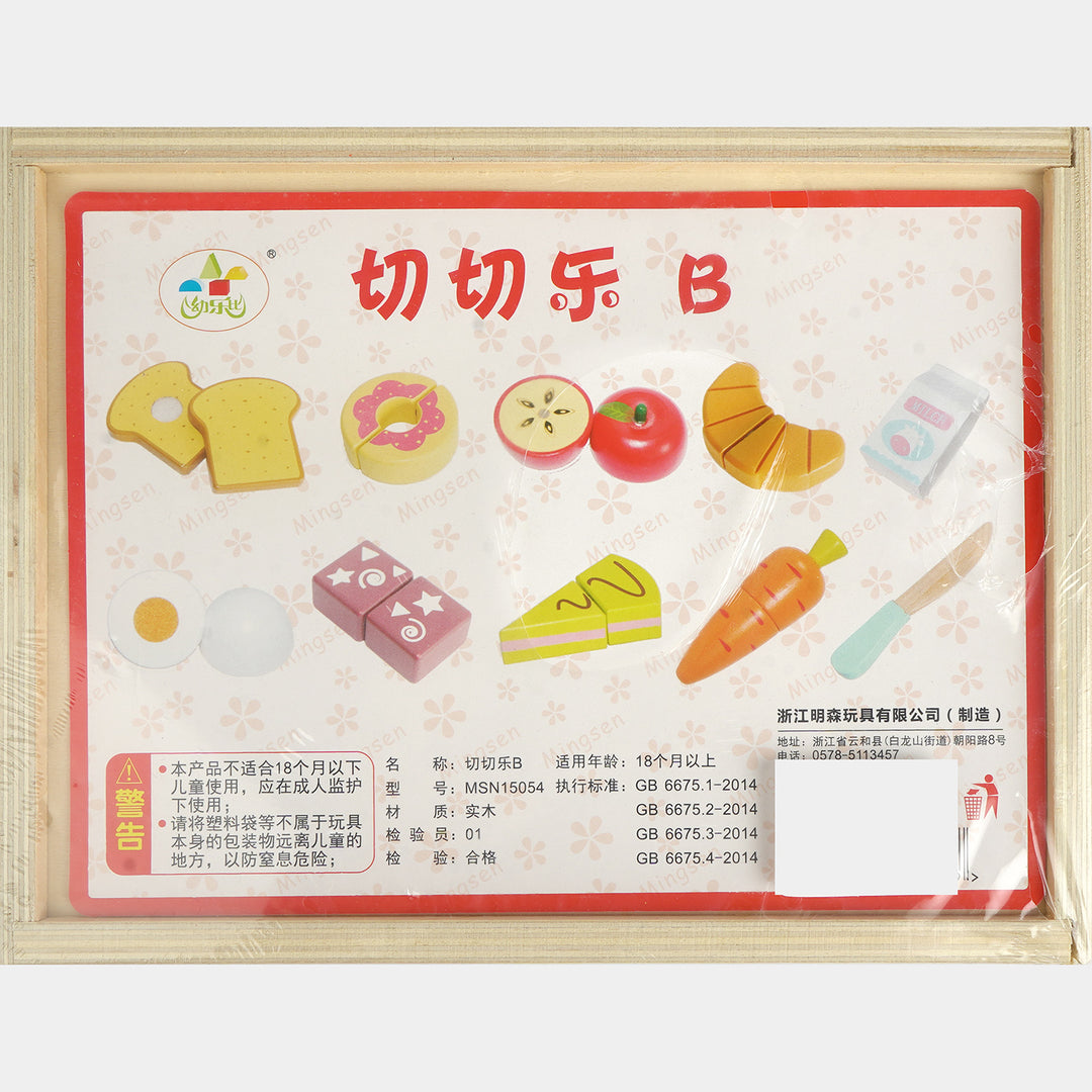Wooden Breakfast &amp; Cutting Food Tray Playset