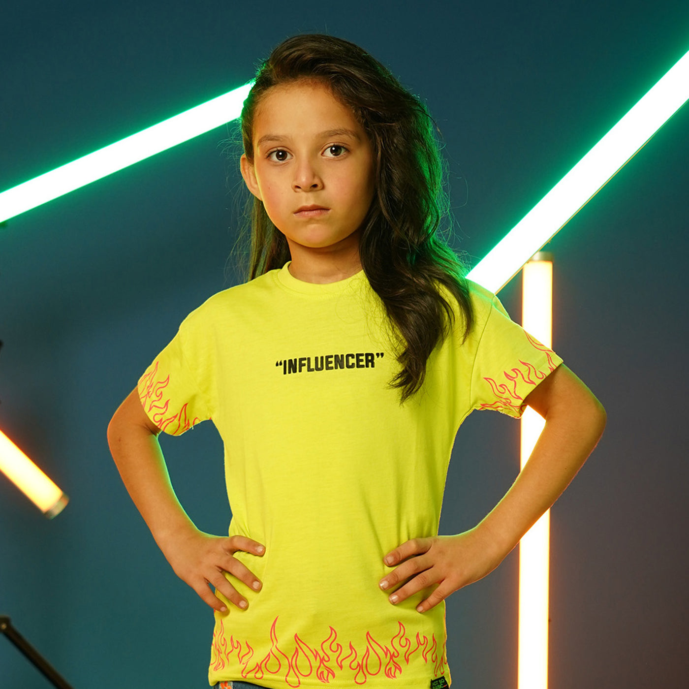 Girls Cotton T-Shirt Influencer - F Green