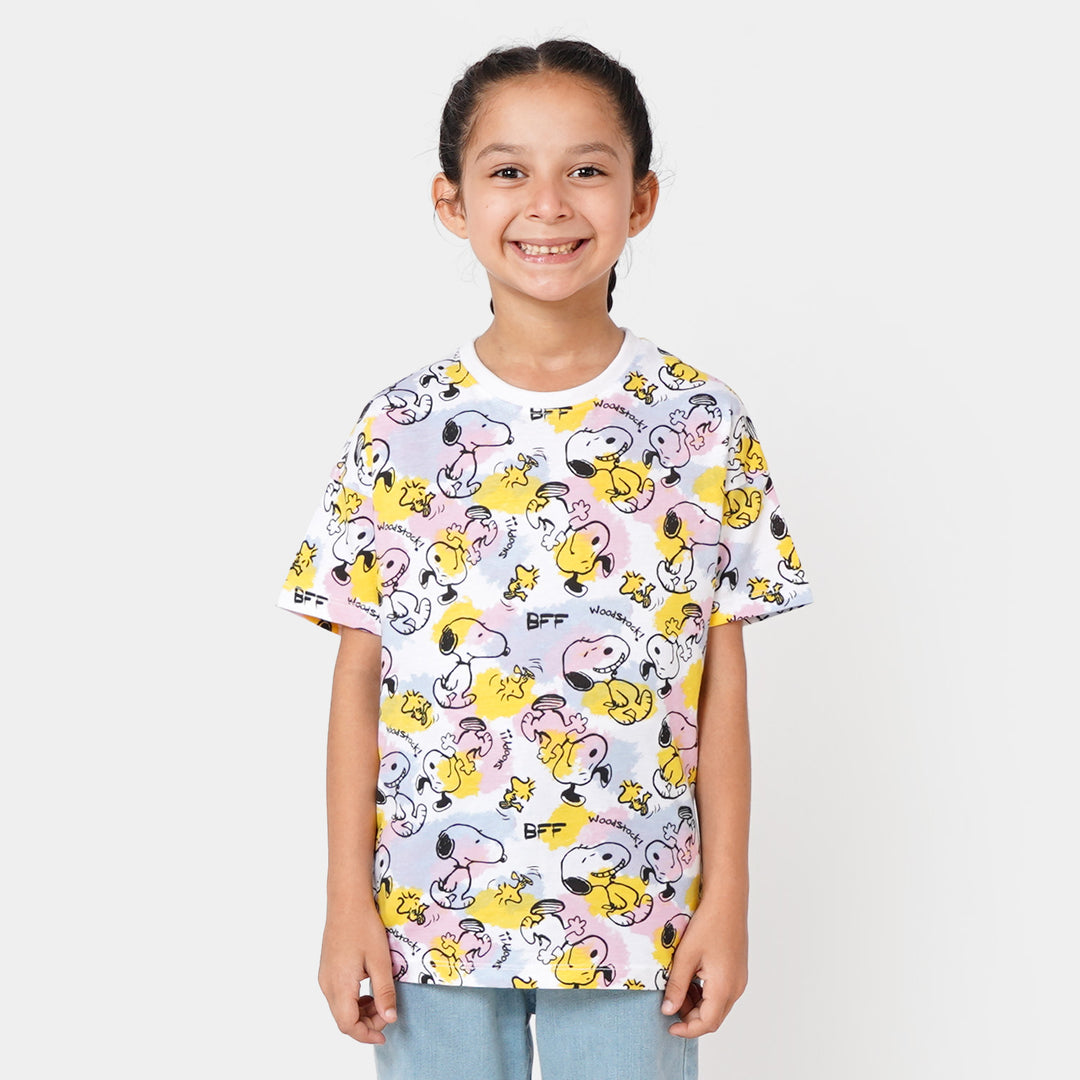 Girls T-Shirt Printed All Over - White