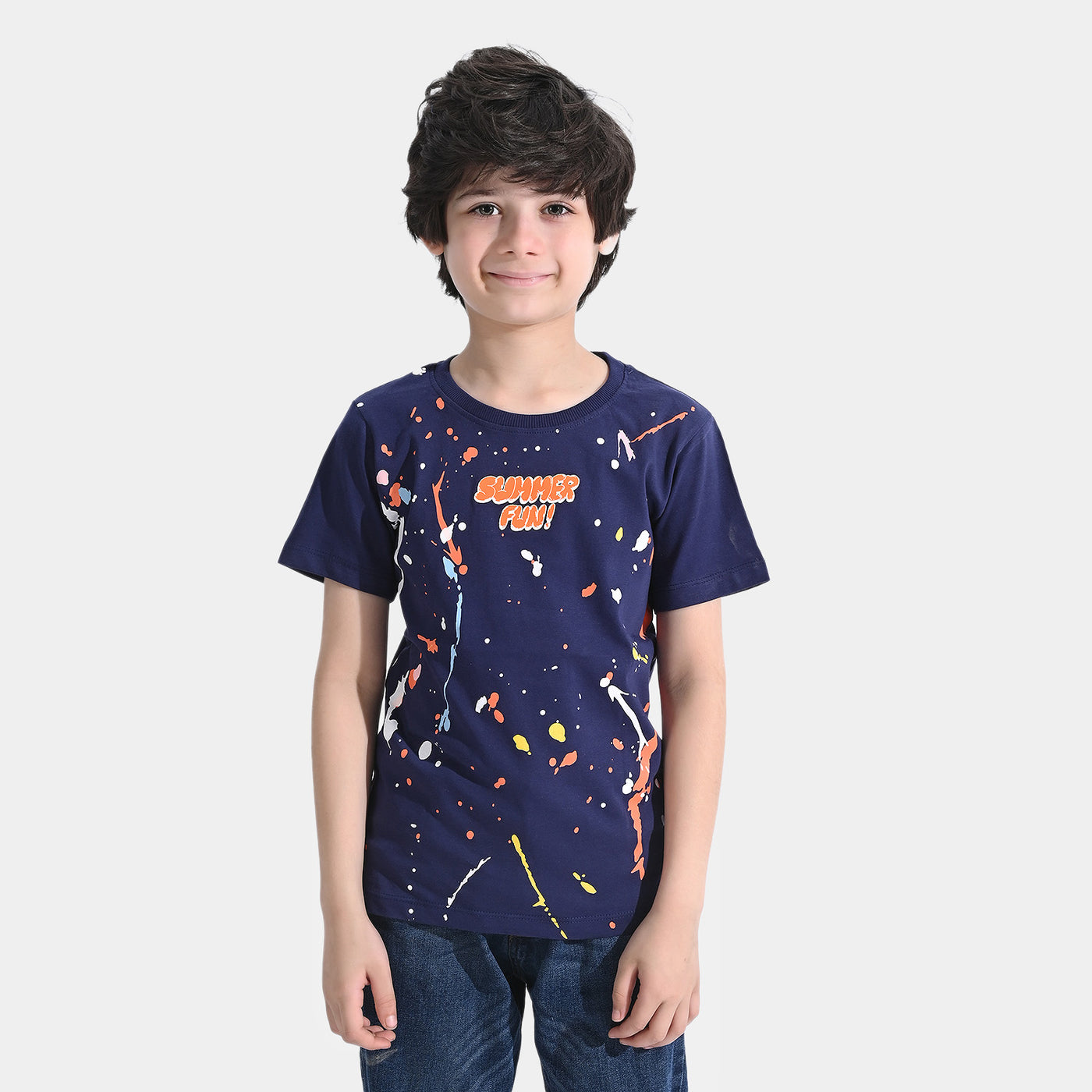 Boys Cotton Jersey T-Shirt H/S Paint Splash | True Navy