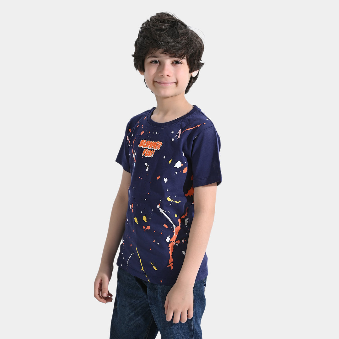 Boys Cotton Jersey T-Shirt H/S Paint Splash | True Navy