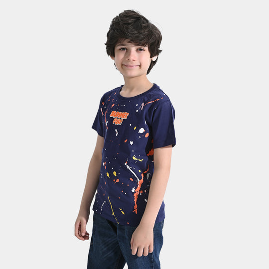 Boys Cotton Jersey T-Shirt H/S Paint Splash | True Navy