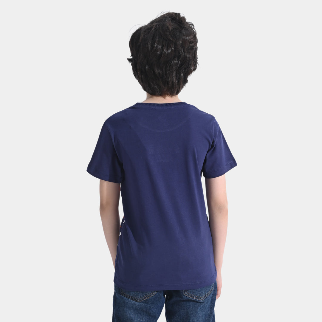 Boys Cotton Jersey T-Shirt H/S Paint Splash | True Navy