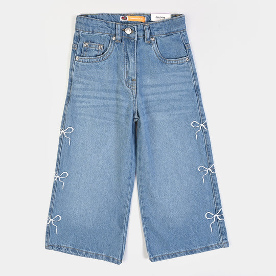 Girls Denim rigid Pant Big Bow-LT.Blue