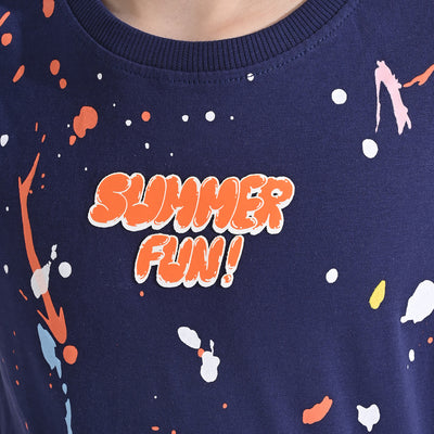 Boys Cotton Jersey T-Shirt H/S Paint Splash | True Navy