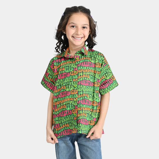 Girls Cotton Poplin IND Top Azadi-Green