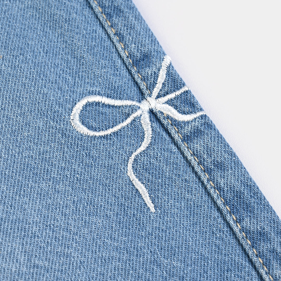 Girls Denim rigid Pant Big Bow-LT.Blue