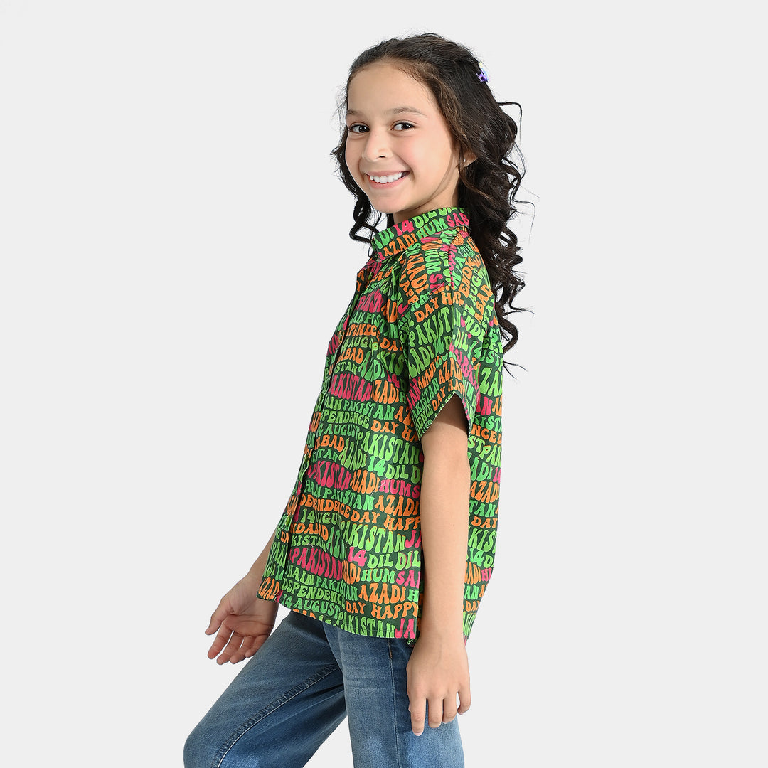 Girls Cotton Poplin IND Top Azadi-Green