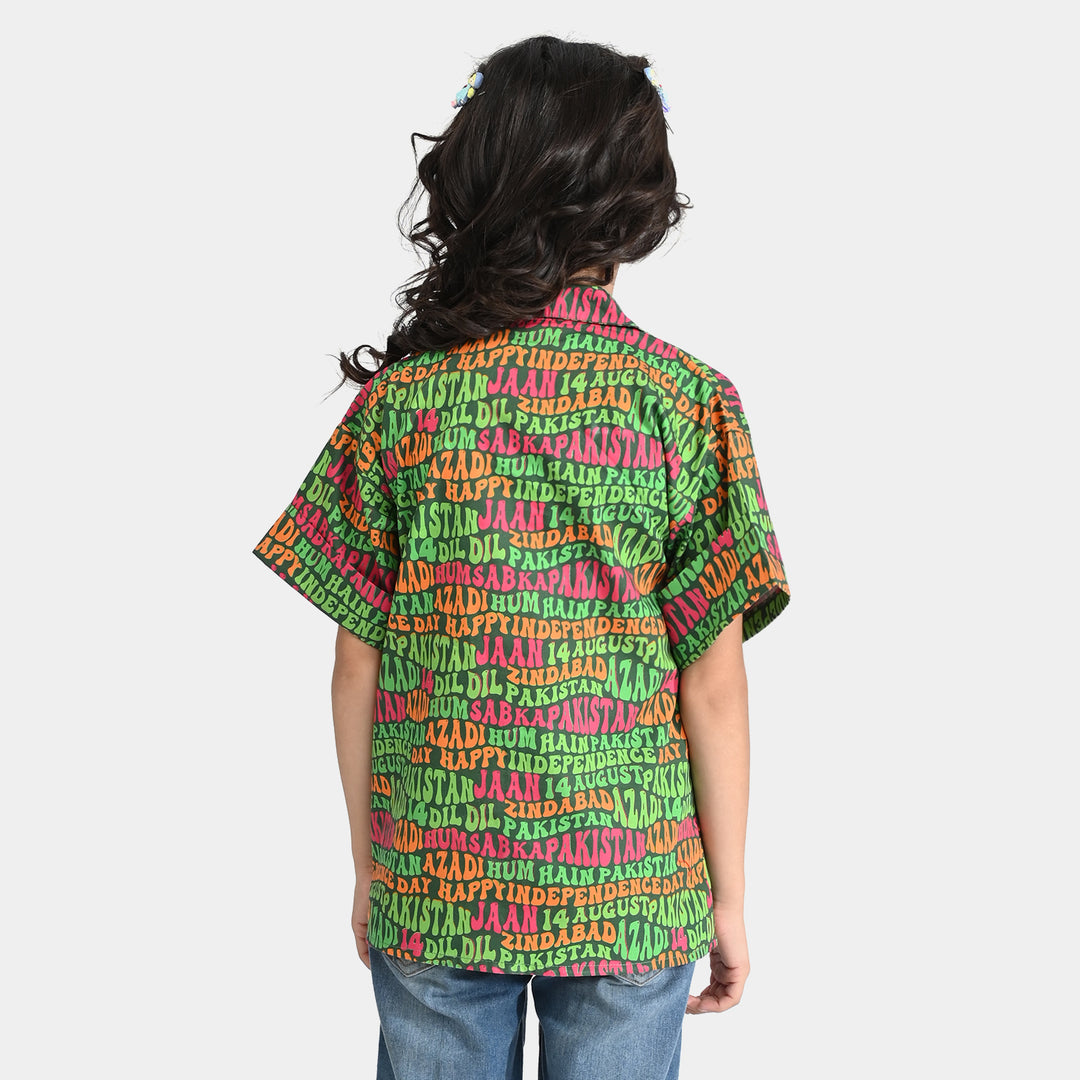 Girls Cotton Poplin IND Top Azadi-Green