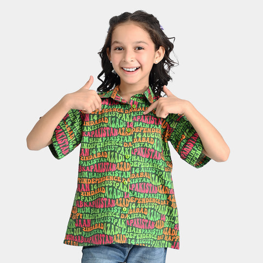 Girls Cotton Poplin IND Top Azadi-Green