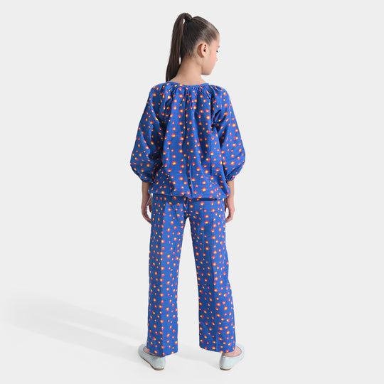 Girls Cotton 2PC Suit Co-Ord -Blue