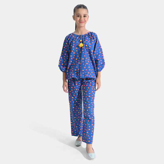 Girls Cotton 2PC Suit Co-Ord -Blue