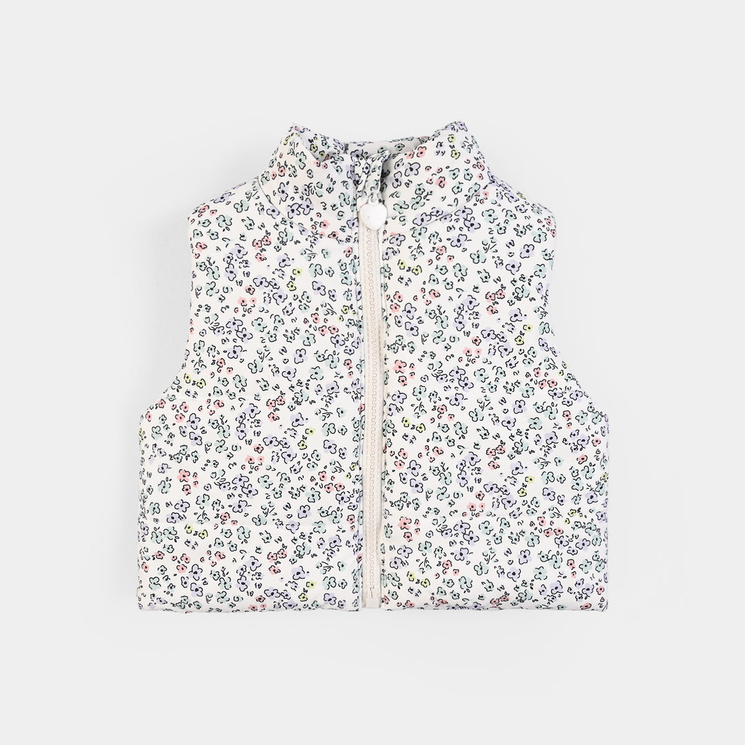 Infant Girls Polyester Quilted Jacket Flower-White