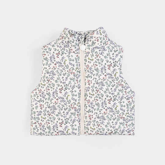Infant Girls Polyester Quilted Jacket Flower-White