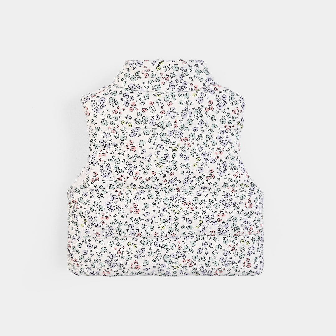 Infant Girls Polyester Quilted Jacket Flower-White