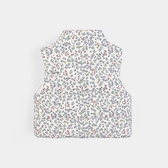Infant Girls Polyester Quilted Jacket Flower-White