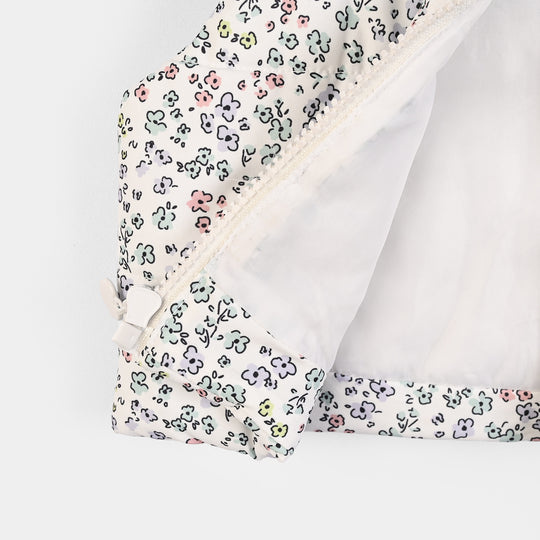 Infant Girls Polyester Quilted Jacket Flower-White