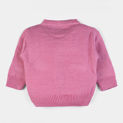 Infant Girls Acrylic Full Sleeves Sweater -Pink