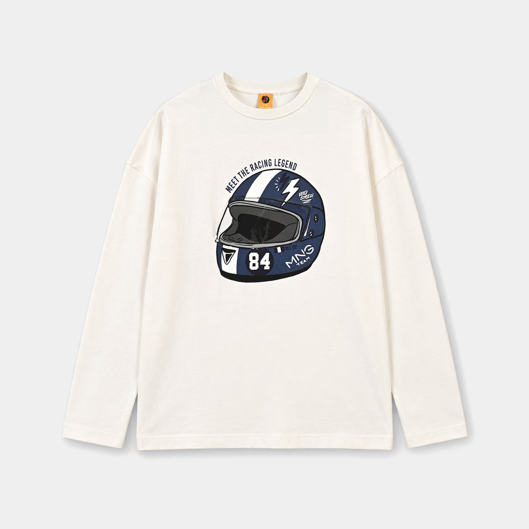 Boys Cotton Jersey T-Shirt Helmet-WHITE
